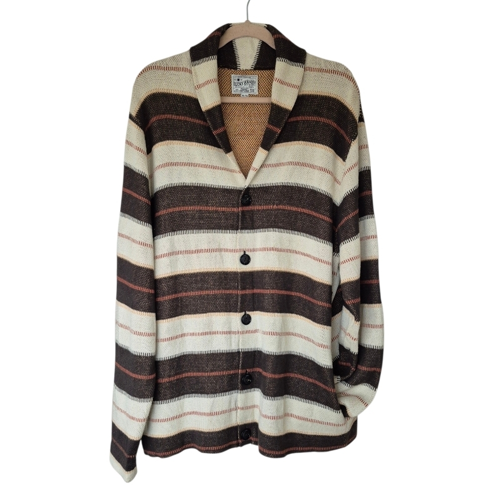 Lucky Brand Shawl Collar Southwestern Cotton Cardigan Palm Print